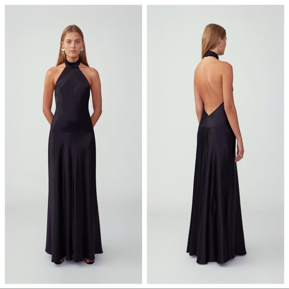Fame and Partners Champagne Backless Halter Dress